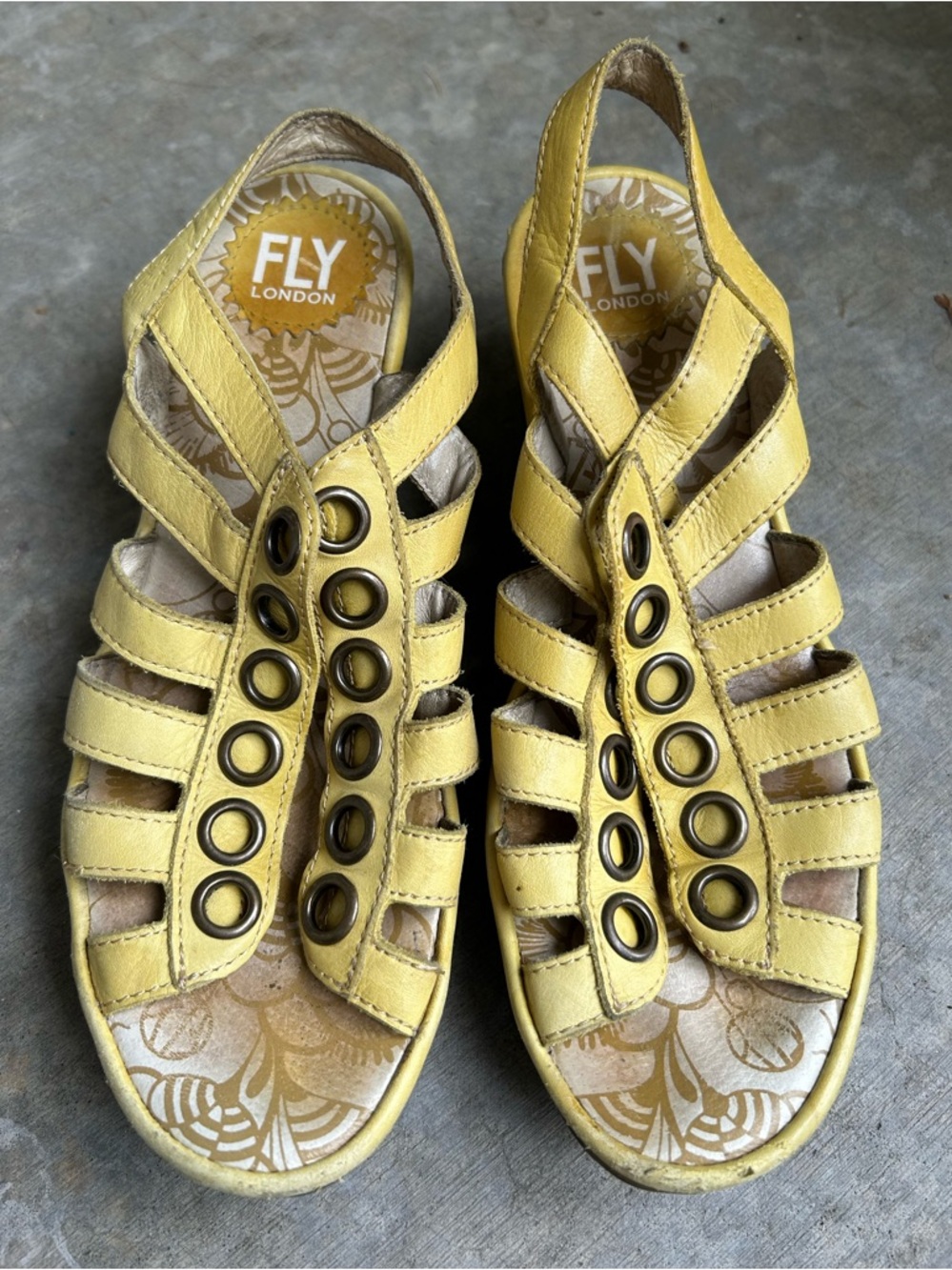 Fly London Wedge Sandals Shoes Yellow 37